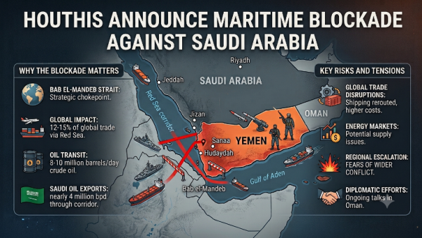Yemen’s Houthis Announce Maritime Blockade Against Saudi Arabia